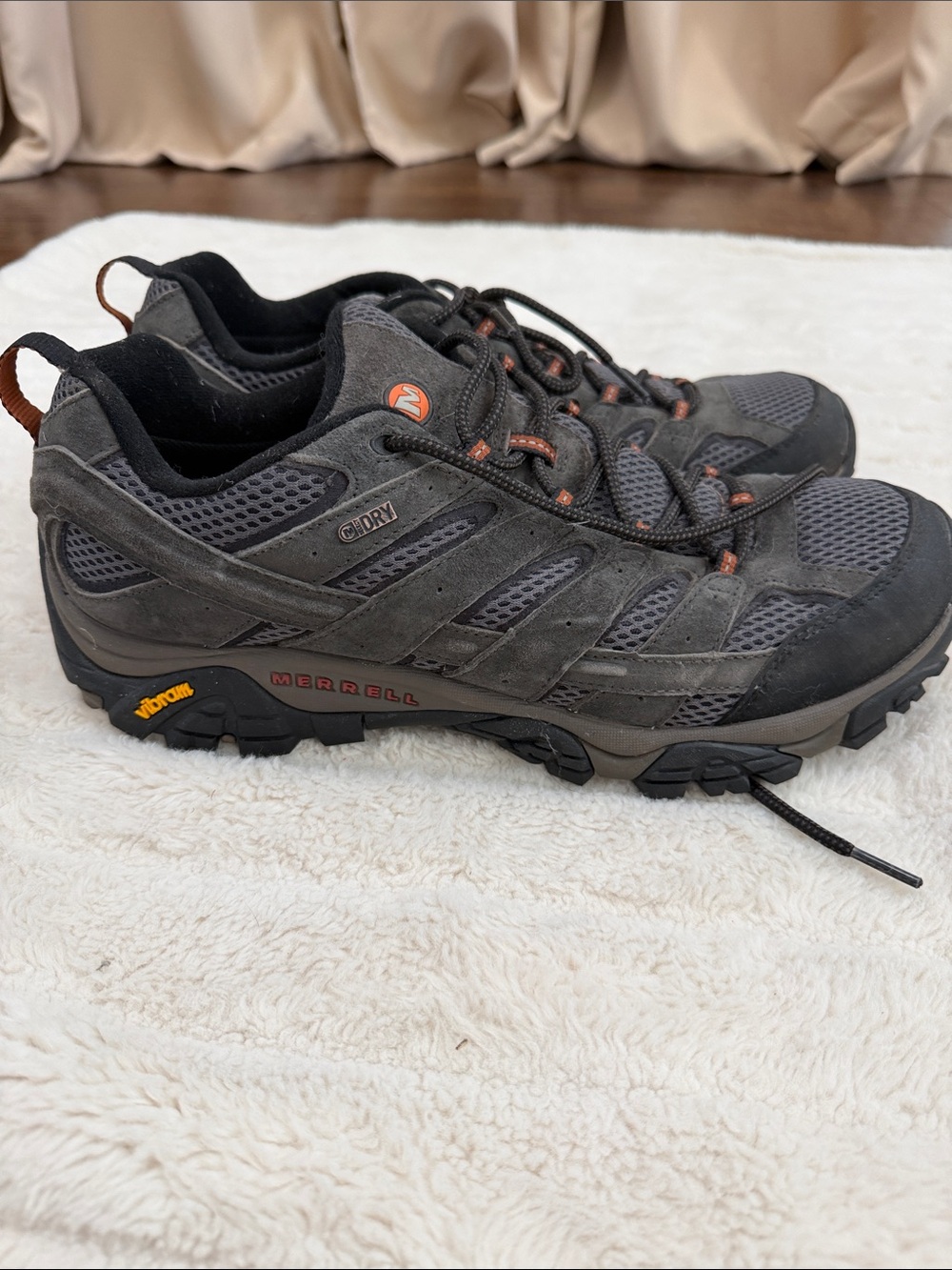 Merrell Men's Gray and Black Trail Hiking Boots with Orange Accents